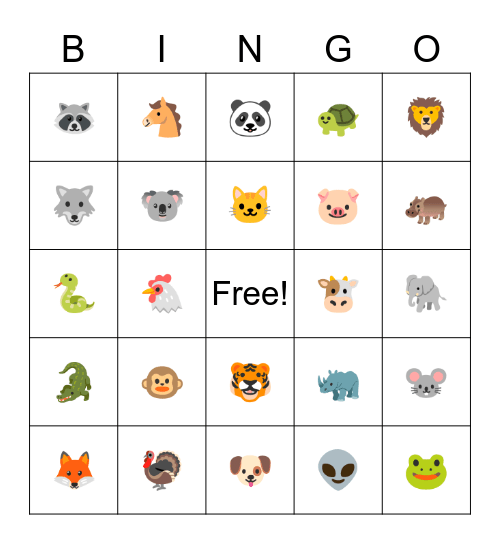 ANIMALS Bingo Card