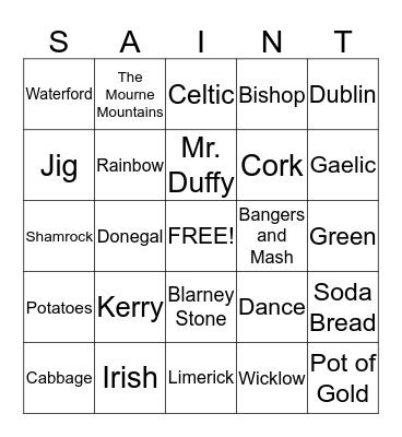 St. Patrick Bingo Card