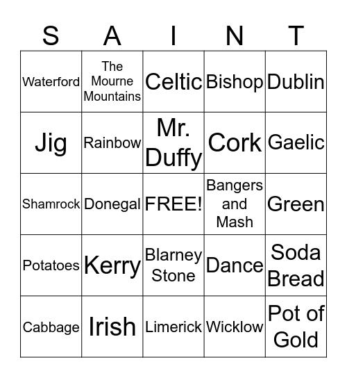 St. Patrick Bingo Card