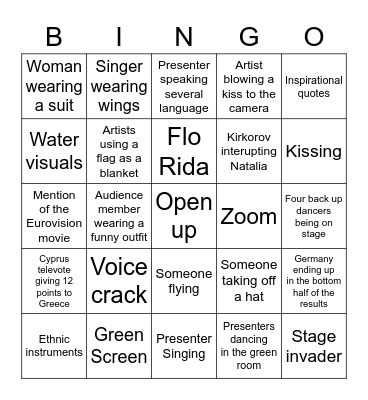 EUROVISION 2021 Bingo Card