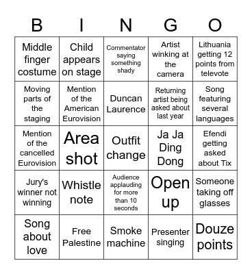 EUROVISION 2021 Bingo Card