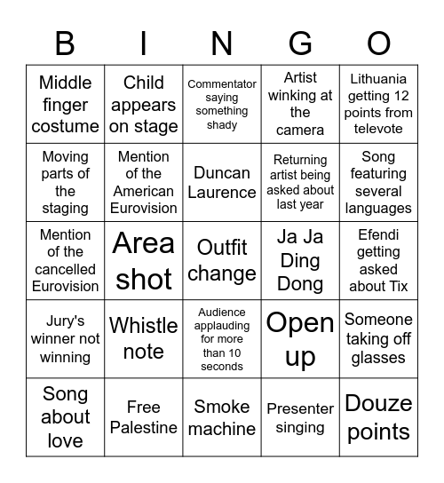 EUROVISION 2021 Bingo Card