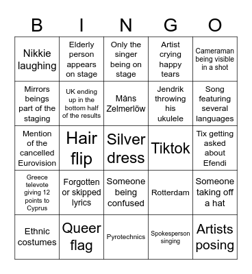 EUROVISION 2021 Bingo Card