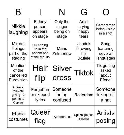 EUROVISION 2021 Bingo Card