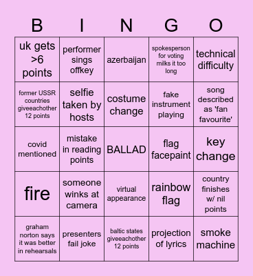 EUROVISION 2021 Bingo Card