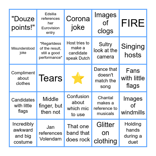 Eurovision Bingo 2021 Bingo Card