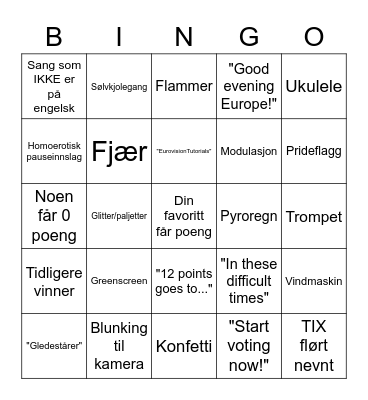 Eurovision Bingo Card