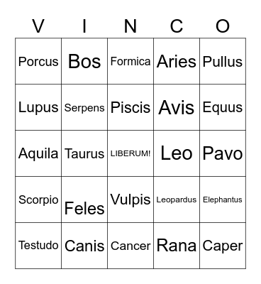 Animalia Bingo Card