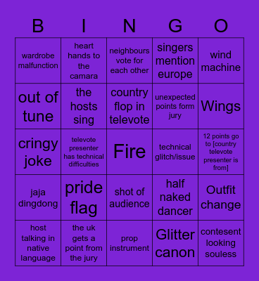 Eurovision Bingo Card