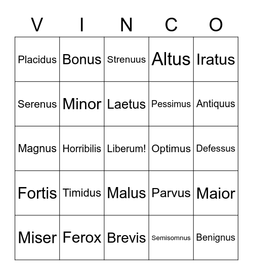 ADJECTIVES Bingo Card