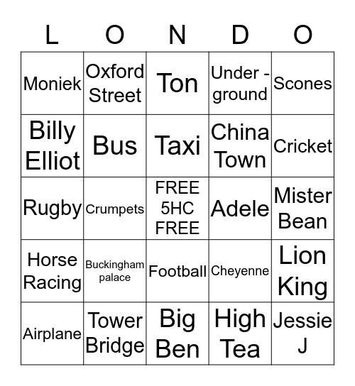 Londo game from Moniek, Cheyenne, Aimee and Chantal Bingo Card