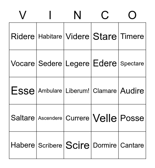 INFINITIVES Bingo Card