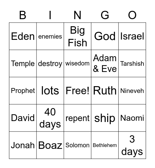 Lesson #4 Bingo Card