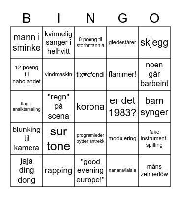 Eurovision på Løren Bingo Card