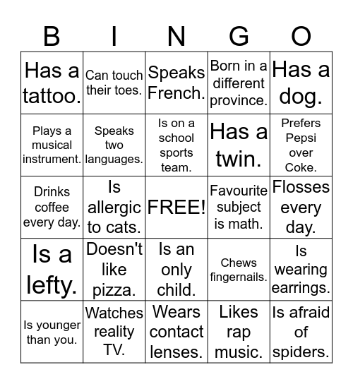 Untitled Bingo Card