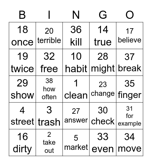 L5_Vocabulary Bingo Card