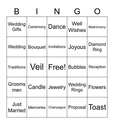 Bridal Bingo Card