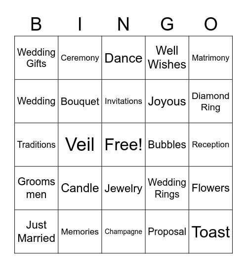 Bridal Bingo Card