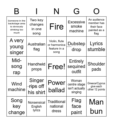 Eurovision Bingo Card