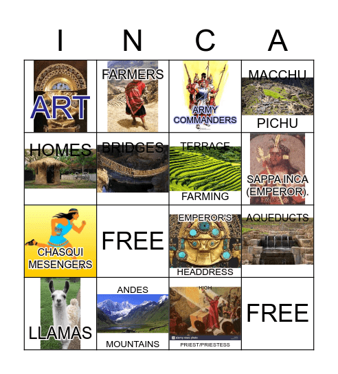 Inca/Emperor's New Groove Bingo Card