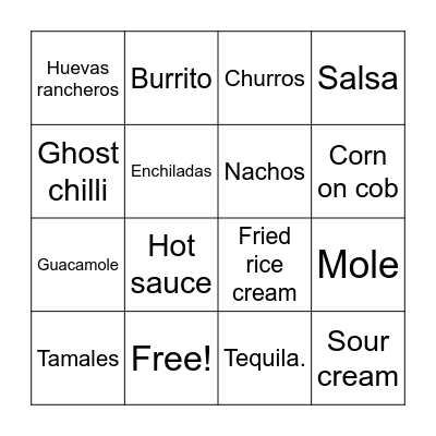 Mexican food Bingo Card