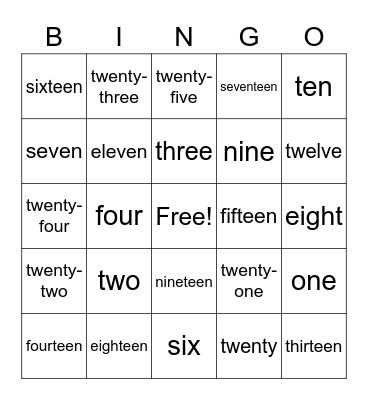 Number Words Bingo Card