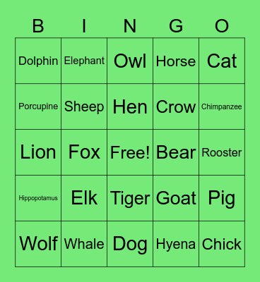 Guess the Animal! Bingo Card