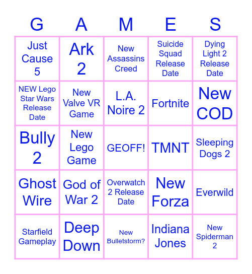 Summer Gamefest Season 2 Bingo Card