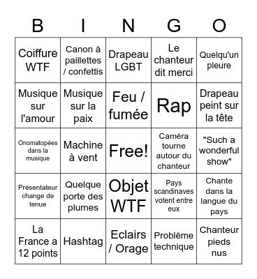 Eurovision 2021 Bingo Card