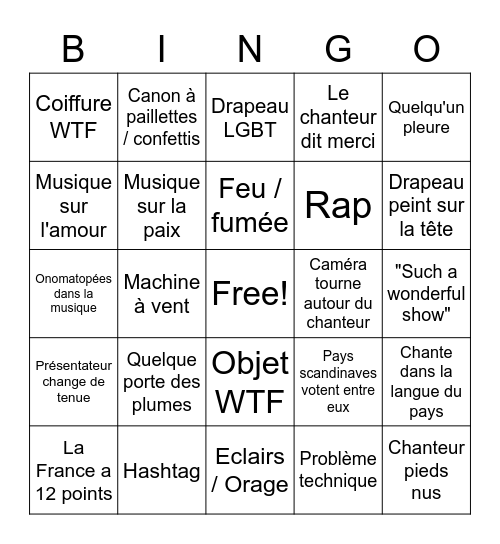 Eurovision 2021 Bingo Card