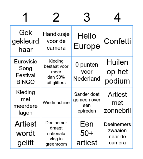 Eurovisie Song Festival BINGO Card