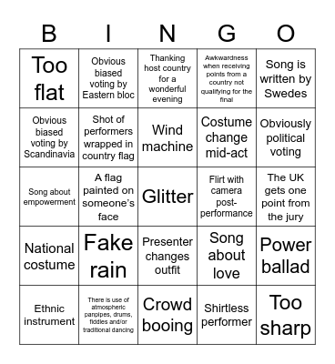 Eurovision Bingo 2021 Bingo Card