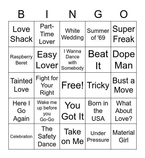 1980s Bingo Card