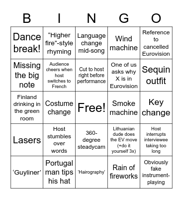 It's Eurovision 2021 baby Bingo Card