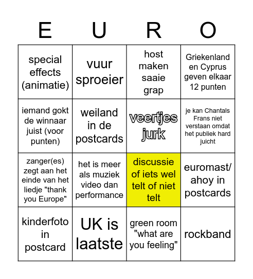 euro vision bingo (NL) Bingo Card