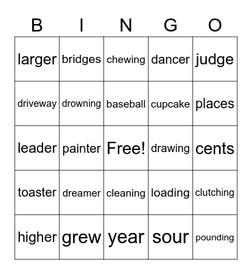 Word Bingo Card