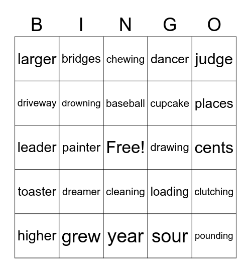 Word Bingo Card