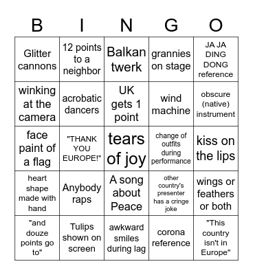 EUROVISION Bingo Card