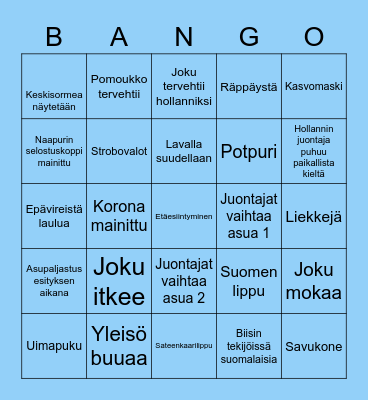 Eurovision 2021 Bingo Card