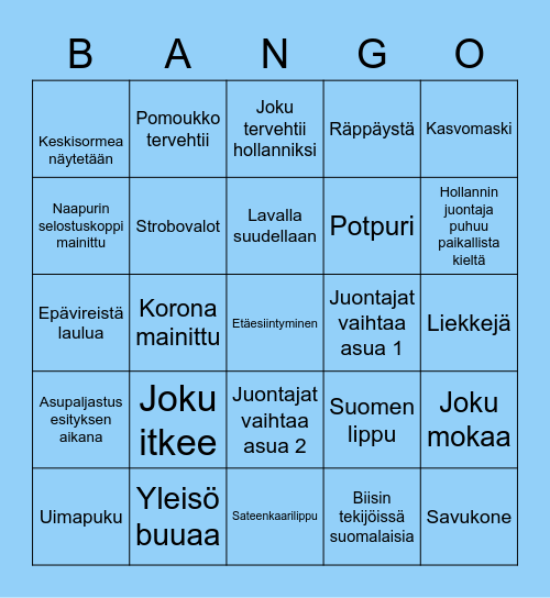 Eurovision 2021 Bingo Card