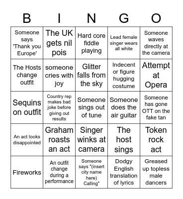 Eurovision Bingo Card