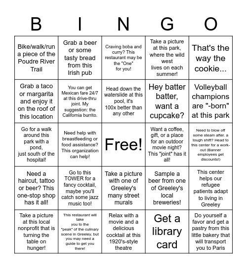 Greeley Bingo Card