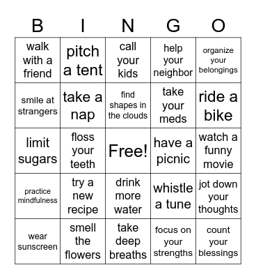 Wellness Bingo Card