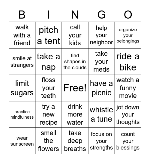 Wellness Bingo Card