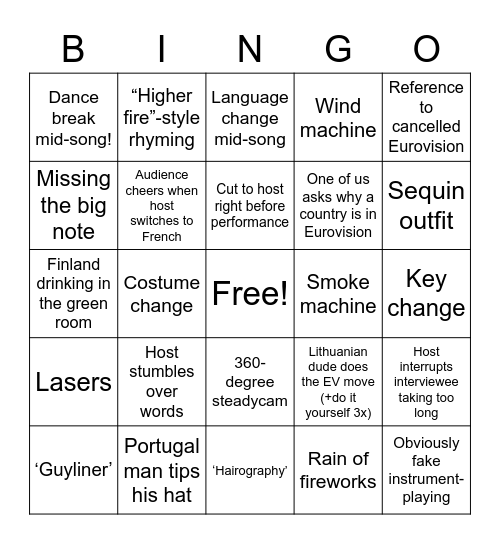 It's Eurovision 2021 baby Bingo Card