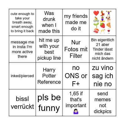 Tinder Bingo Card