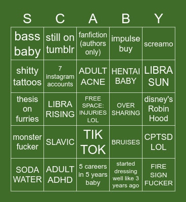 SCABBY Bingo Card