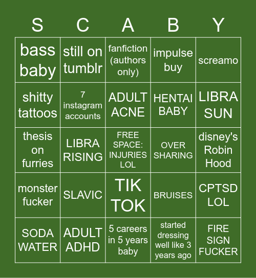 SCABBY Bingo Card