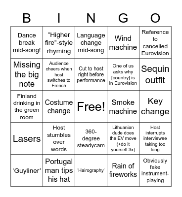 It's Eurovision 2021 baby! Bingo Card