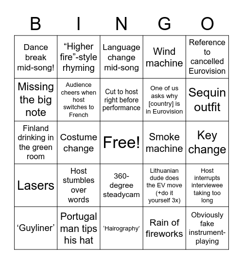 It's Eurovision 2021 baby! Bingo Card